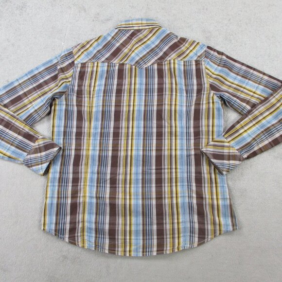 True Religion Shirt Mens 3XL Brown Blue Plaid Pearl Snap Button Western Pockets - Picture 4 of 11